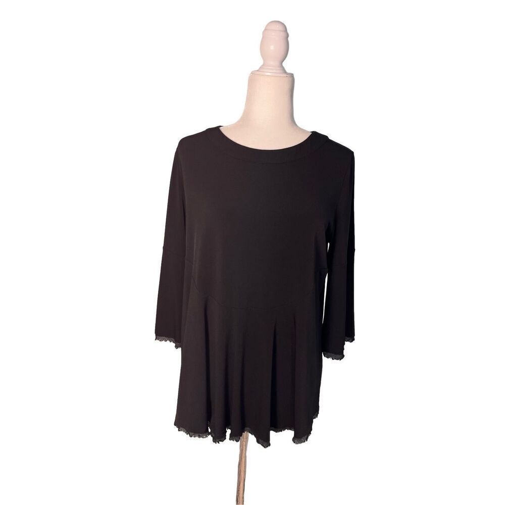 nu black long sleeve knit fringed tunic - M